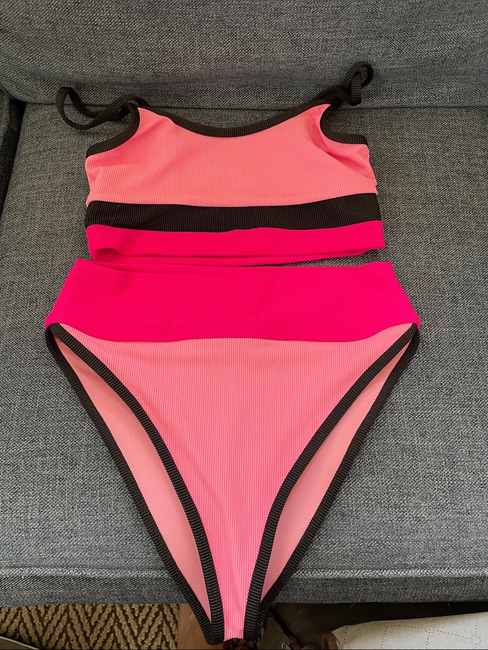 Women’s Two-Piece One-Piece Style Swimsuit in Pink and Hot Pink